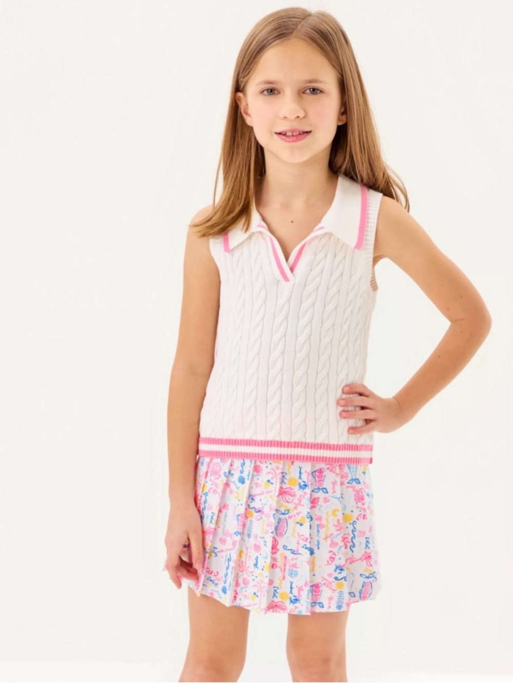 NWT Lilly Pulitzer Mini Suzette Sweater Tank, White with Pink, L